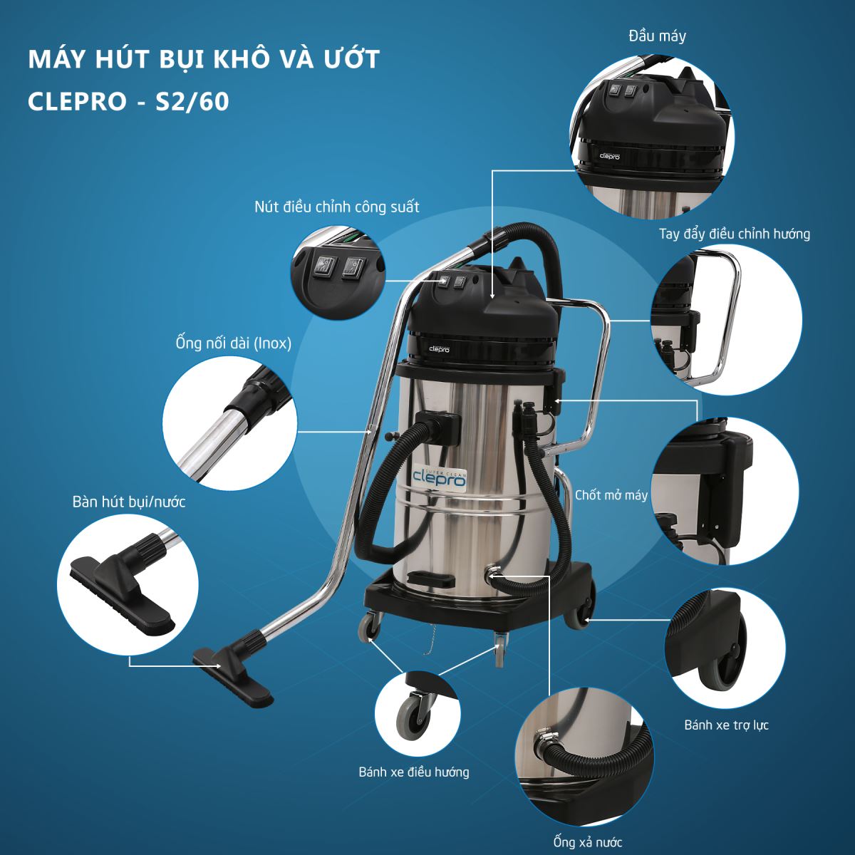 Chi tiet may hut bui Clepro S2/60